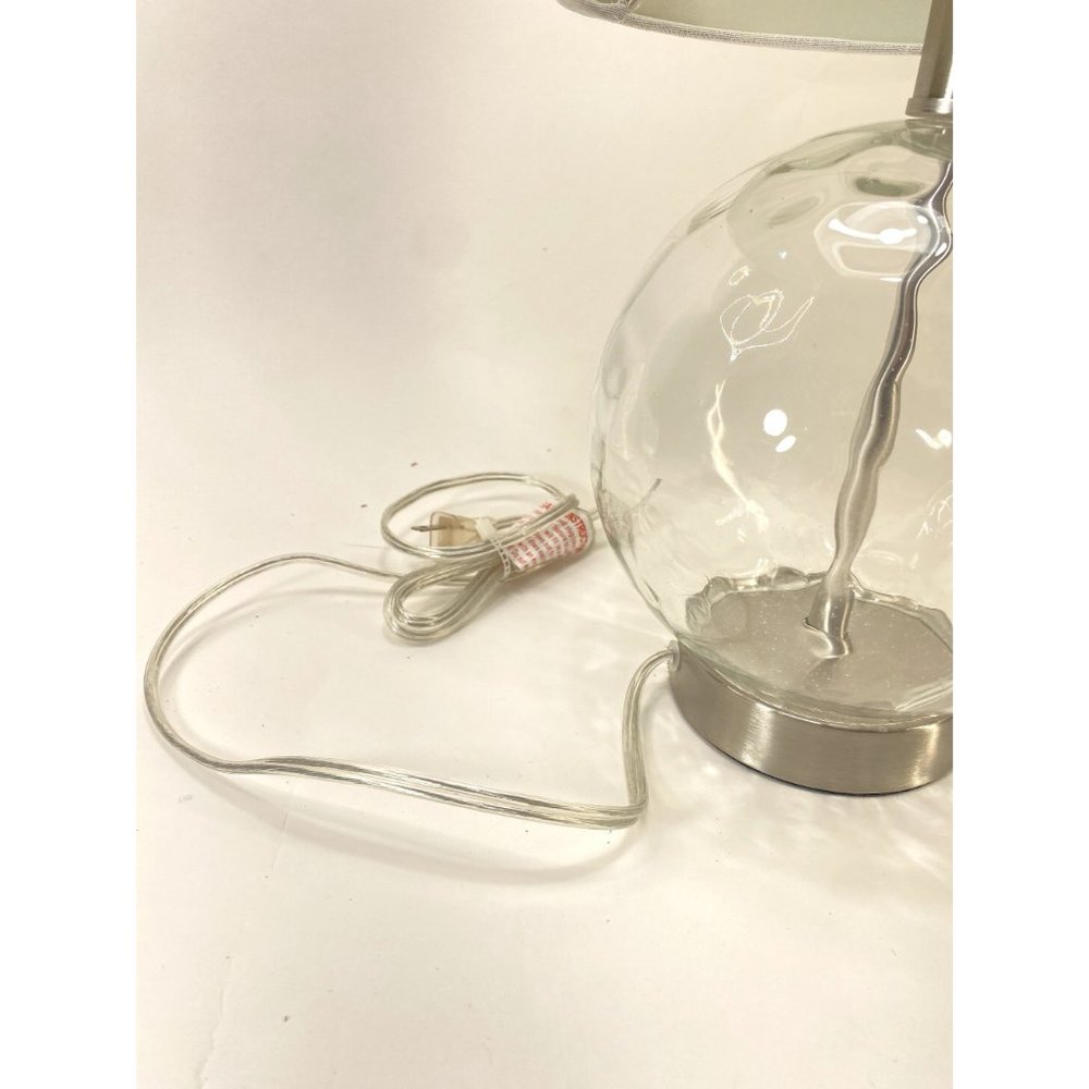Small Glass Circle Base Lamp w/ White Lampshade 16 1/2" Tall - Picture 3 of 9